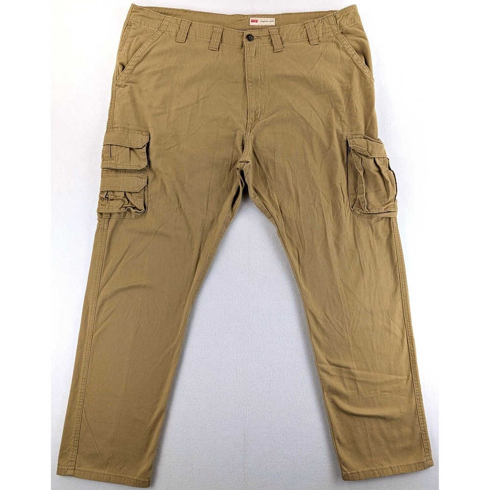 Wrangler Mens 44x30 Khaki Cargo Pants Stretch Utility Regular Taper
